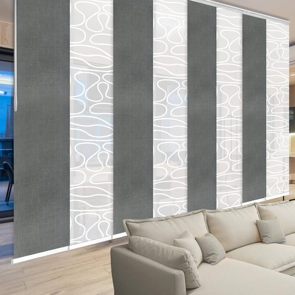 EMOH Ashy Swirl 130 in. - 175 in. W x 94 in. L Adjustable 8- Panel White Double Rail Panel Track with 23.5 in. Slates