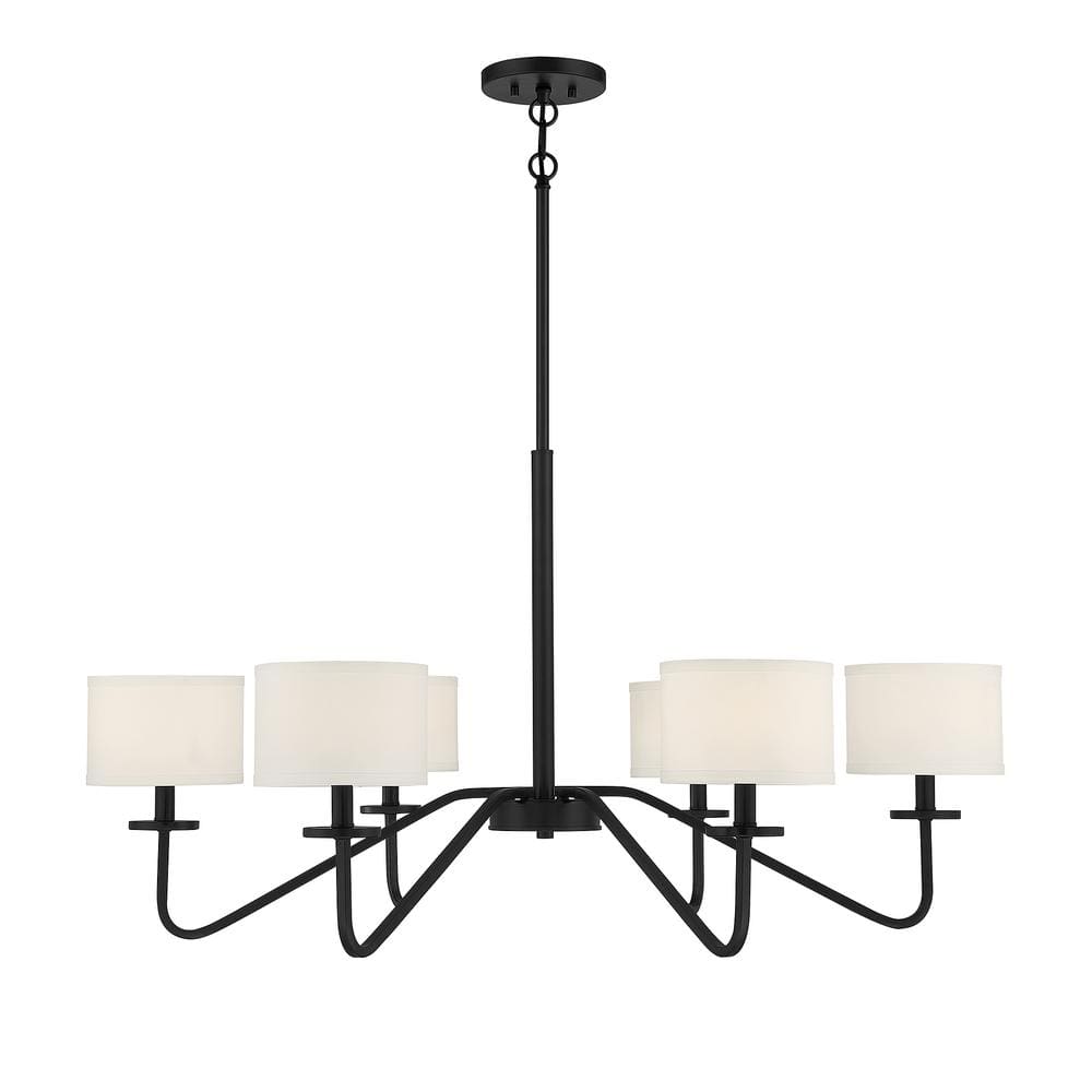 42 in. W x 18 in. H 6-Light Matte Black Chandelier with White Fabric Shades price history on PriceWatchPro