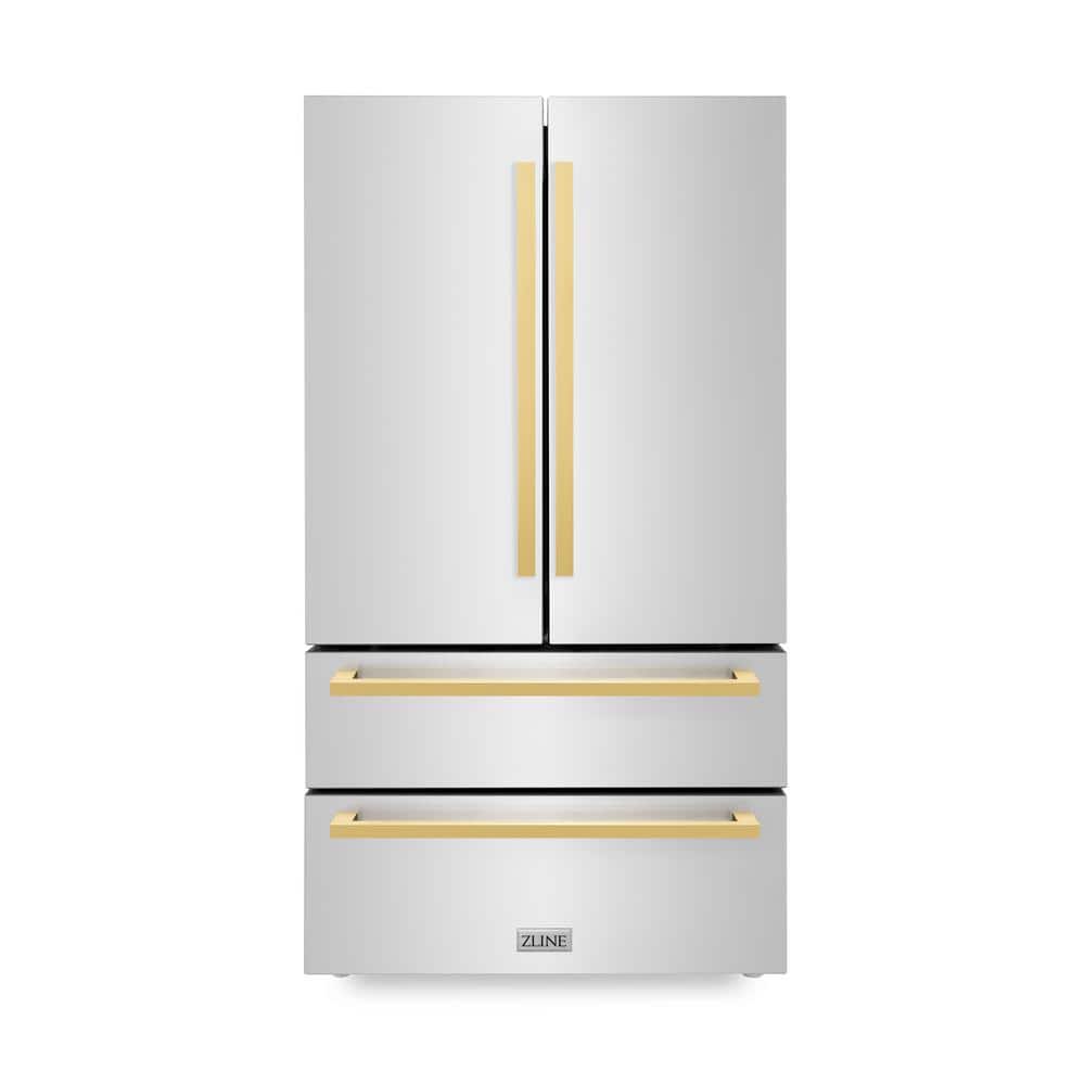 Autograph Edition 36 in. 4-Door French Door Refrigerator with Ice Maker in Stainless Steel and Polished Gold Handles