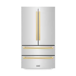 Autograph Edition 36 in. 4-Door French Door Refrigerator with Ice Maker in Stainless Steel and Polished Gold Handles