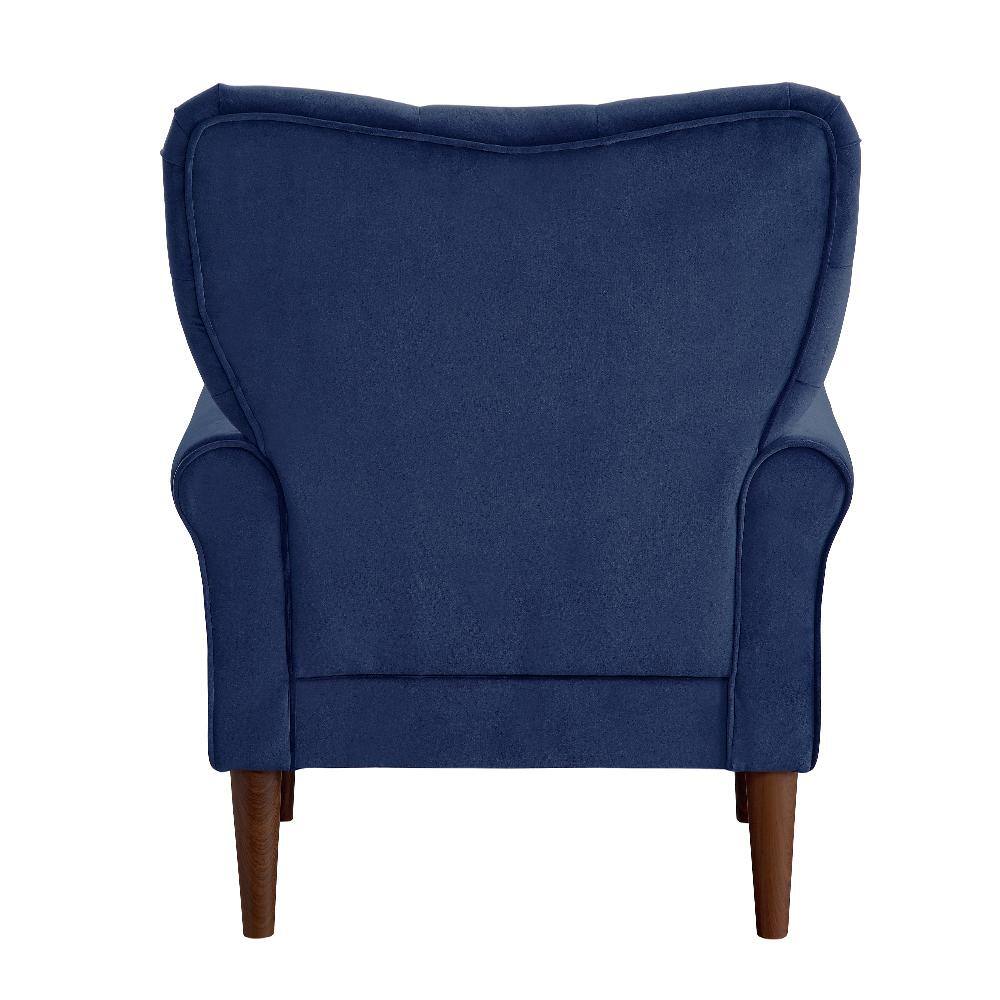 Luxurious Navy Blue Velvet Wood Accent Armchair