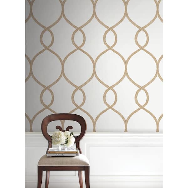 Ronald Redding Gold Laurel Leaf Ogee Paper Unpasted Matte Wallpaper (27 in. x 27 ft.)