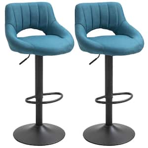 41.75 in. in Blue Small Back Metal Bar Height Swivel Bar Stool with Linen Seat (Set of 2)