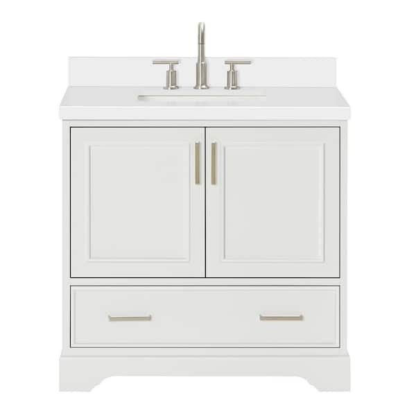 Stafford 36 in. W x 22 in. D x 36 in. H Single Sink Freestanding Bath Vanity in White with Pure White Quartz Top