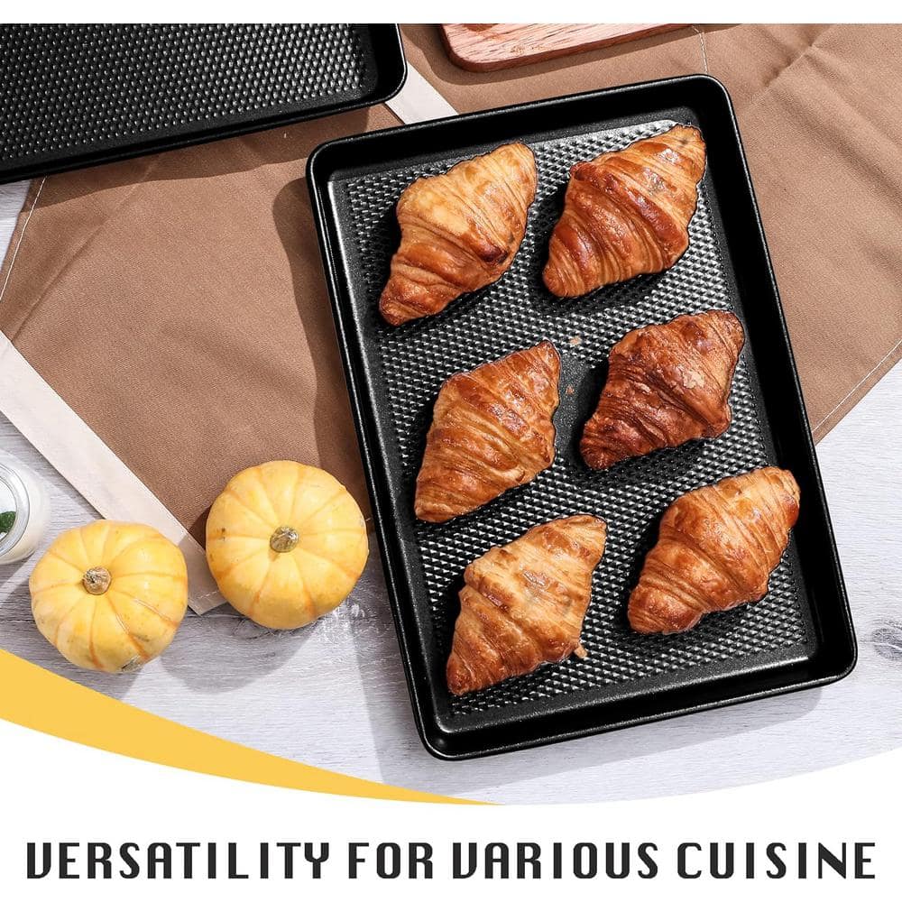 3-Piece Carbon Steel Baking Sheet Pan Sets, Heavy Duty Nonstick Cookie Tray for Oven with Diamond Texture Pattern, Gray - Thumbnail 3