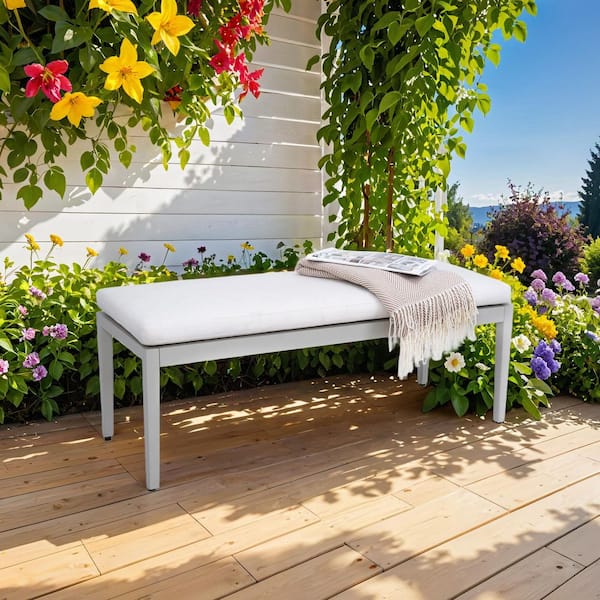 Cavallo Grayish Aluminum Outdoor Stationary Bench Chair with Sunbrella Cushion