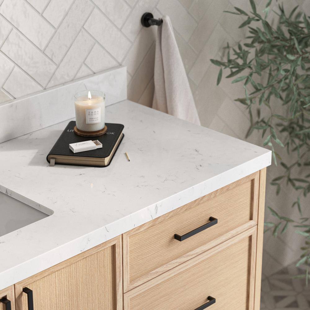 Kelly 66" Light Oak Freestanding Vanity with Carrara Quartz Top