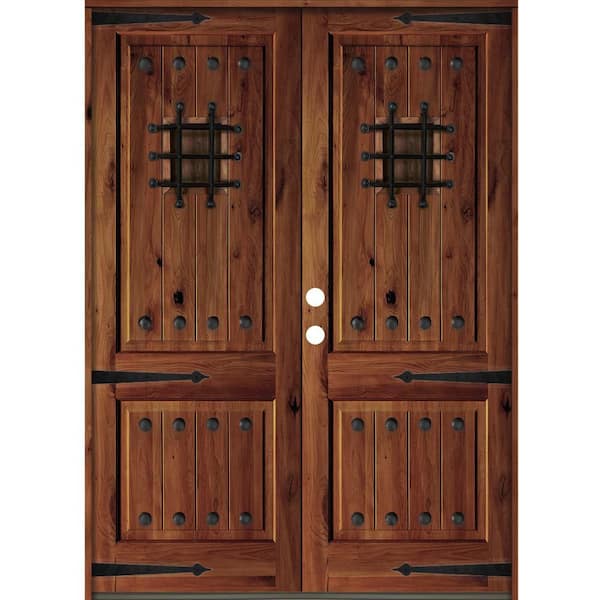 Krosswood Doors 72 in. x 96 in. Mediterranean Knotty Alder Square Top with Red Chestnut Stain Right-Hand Wood Double Prehung Front Door