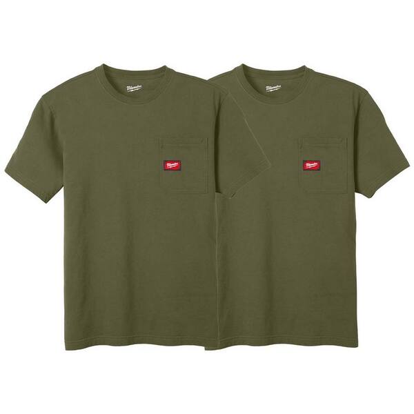 Milwaukee Men's Small Green GRIDIRON Cotton/Polyester Short-Sleeve Pocket T-Shirt (2-pack)