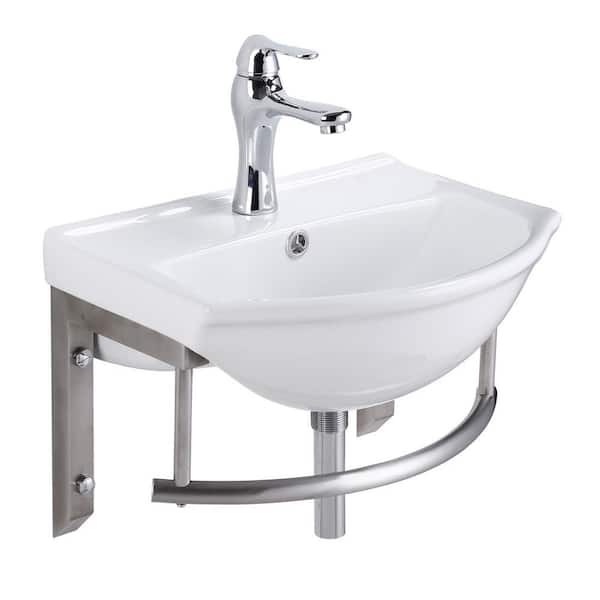 Renovators Supply Manufacturing Ridge 17 3 4 In Wall Mounted Bathroom Sink Combo White With Overflow Faucet And Drain 22227 - Wall Mount Bathroom Sink Home Depot