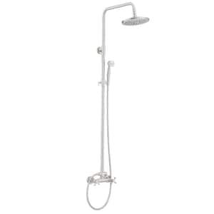 2-Spray Wall Slid Bar Round Rain Shower Faucet with Hand Shower 2 Cross Handles Mixer Shower System Taps in Nickel
