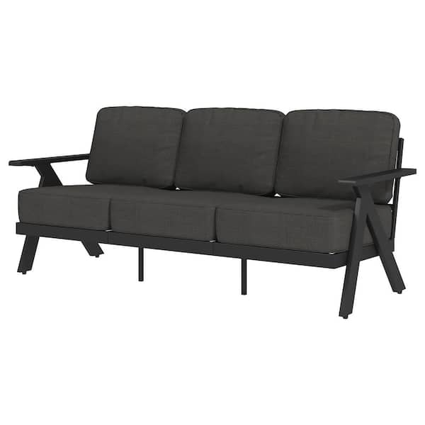 Black 1-Piece Aluminum Frame Outdoor Couch with Gray Cushions ，Weather-Resistant Patio Sofa for Garden or Porch