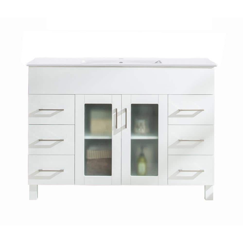Nova 48" White Freestanding Bathroom Vanity with Ceramic Basin