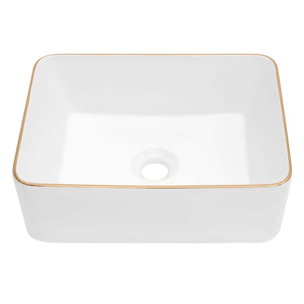 Timussi 19 in. Vessel Rectangular Bathroom Sink in White Ceramic