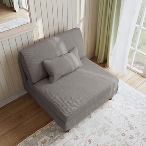 Luxury Light Gray Corduroy Fabric Armless Side Chair with One Pillow (Set of 1)