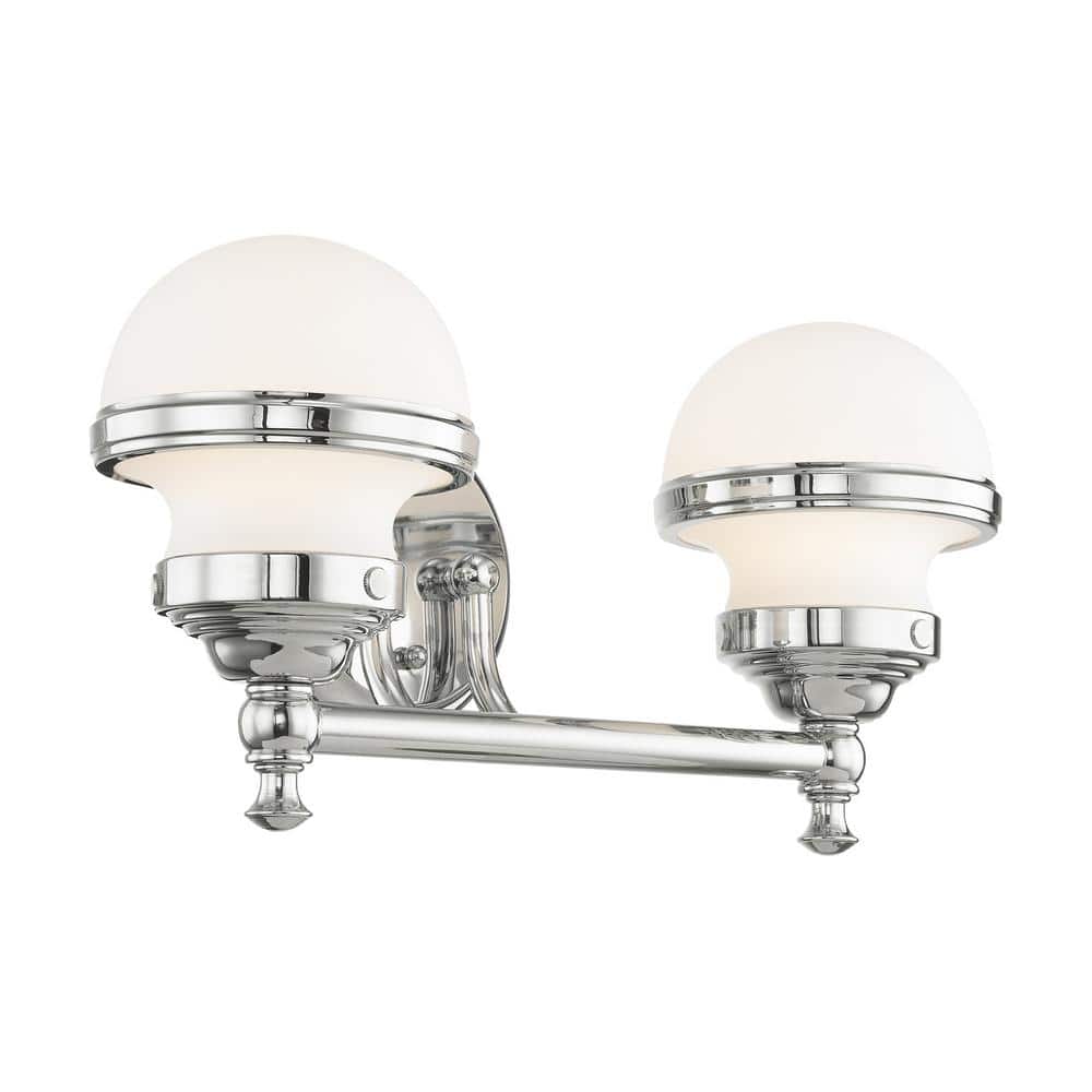 Polished Chrome Two-Light Bath Vanity with Opal Glass Shades