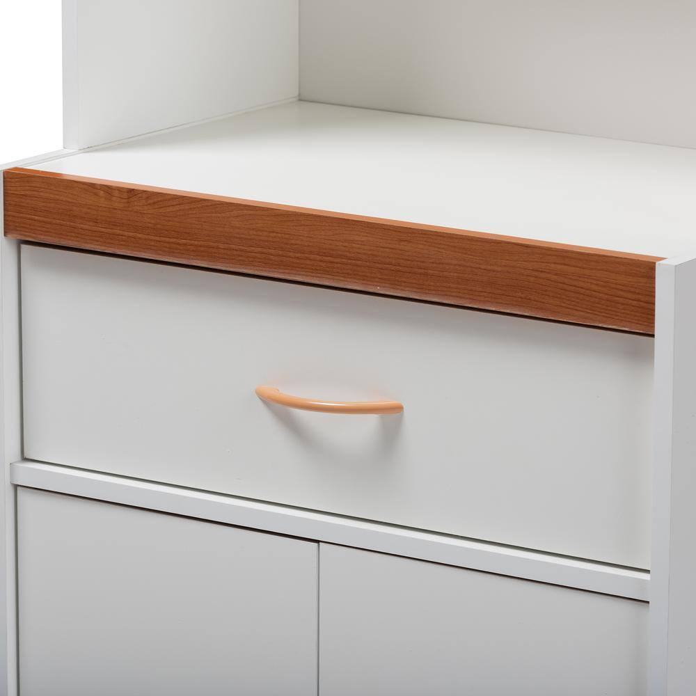 White and Cherry Wood Quintuple-Tier Kitchen Pantry