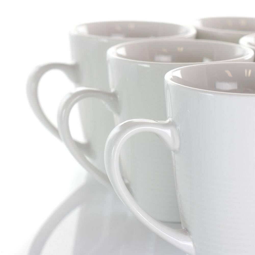 White Geometric Ceramic 12 oz Beverage Mug Set, 8 Pieces