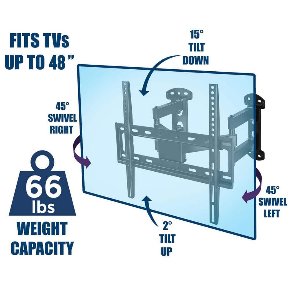 CornerFlex Full-Motion Dual Arm TV Wall Mount Bracket, 32"-55", 66 lbs Capacity