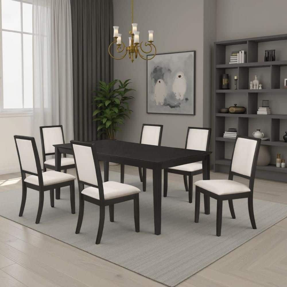 Lela 7-Piece Rectangle Black and Ivory Wood Top Dining Set Seat 6 price history on PriceWatchPro