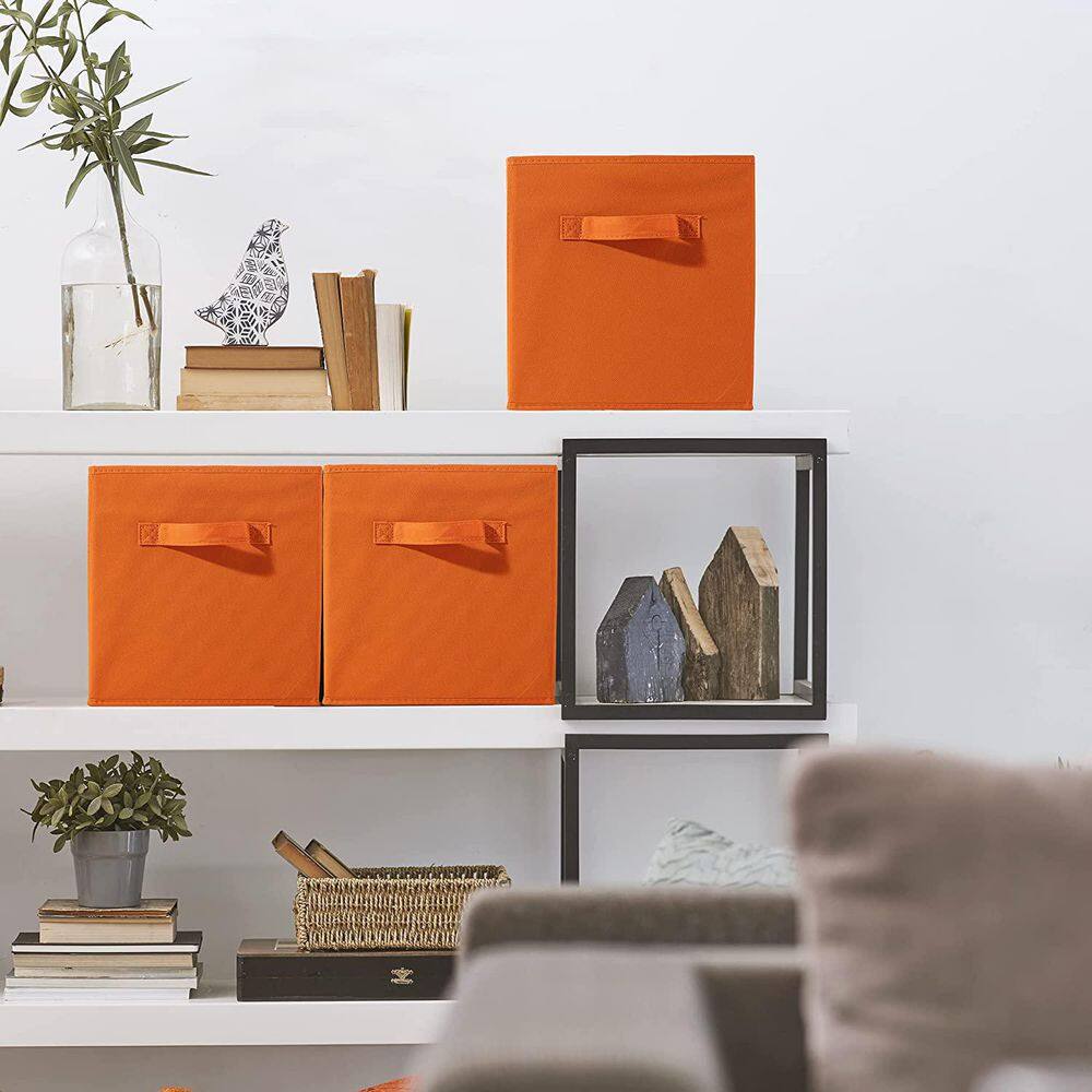 Sorbus 11 Inch Orange Fabric Collapsible Storage Cubes - 6 Pack