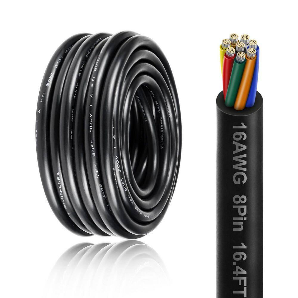 16.4 ft, 16AWG 8-Conductor Black Stranded Thermostat Wire for LED Lighting Strips, Automotive, Garden Bell, Speaker price history on PriceWatchPro