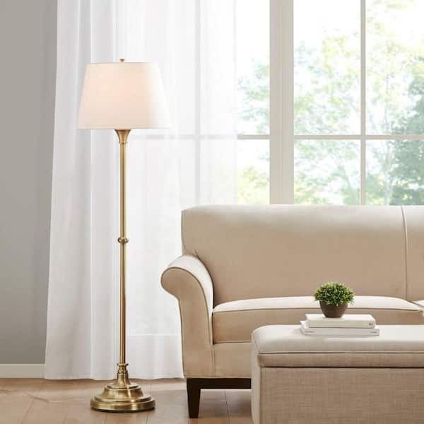59 in. Bronze Modern 1-Light Smart 1-Way (On/Off) Standard Floor Lamp for Living Room with Fabric Drum Shade