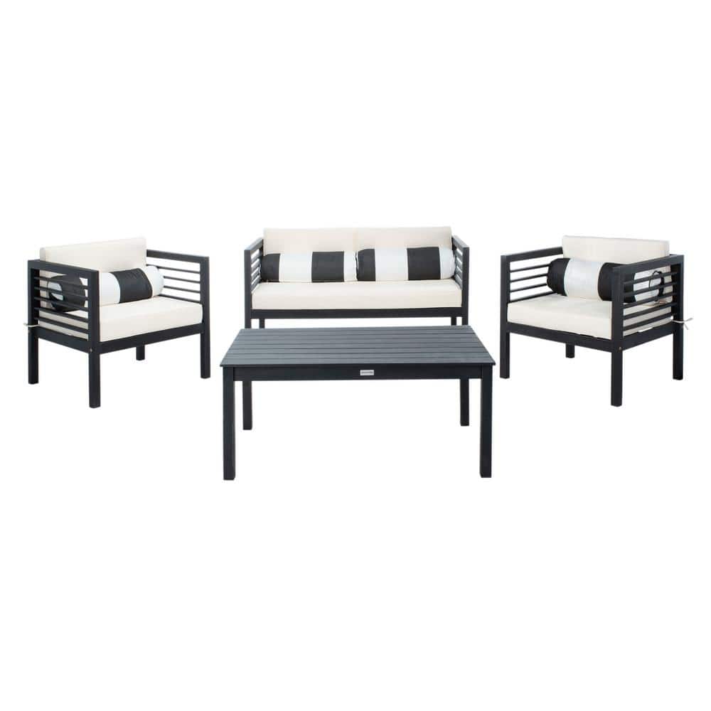 Alda Black 4-Piece Wood Patio Conversation Set with Beige Cushions price history on PriceWatchPro