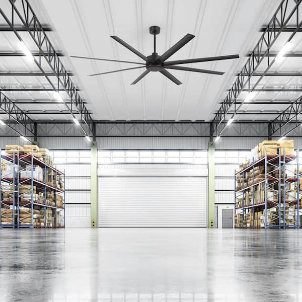 Wesley 7 ft. Indoor/Covered Outdoor Industrial Black Ceiling Fans without Light with Downrod and Remote Included