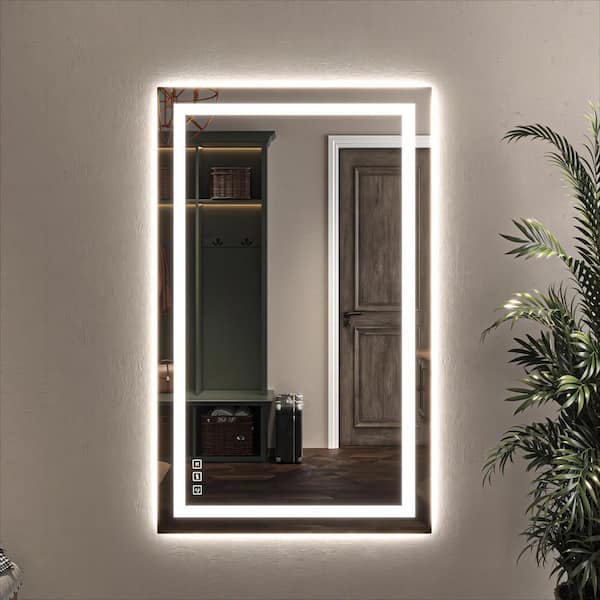 ORGANNICE 36 in. W x 60 in. H Rectangle Wall-mounted Full-length Mirror, LED Light Full Body Mirror
