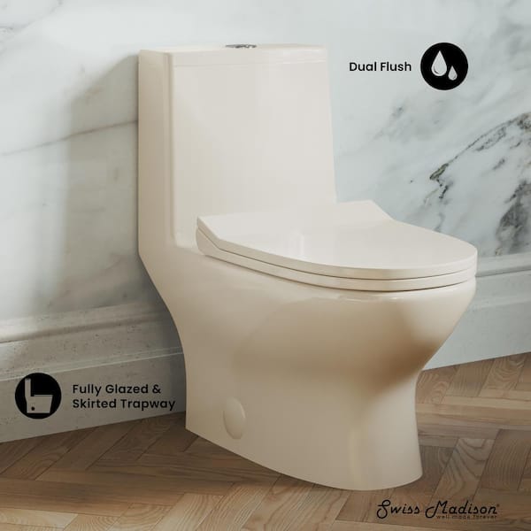 Ivy 1-piece 1.1/1.6 GPF Elongated Toilet Dual Vortex Flush in Bisque Seat Included