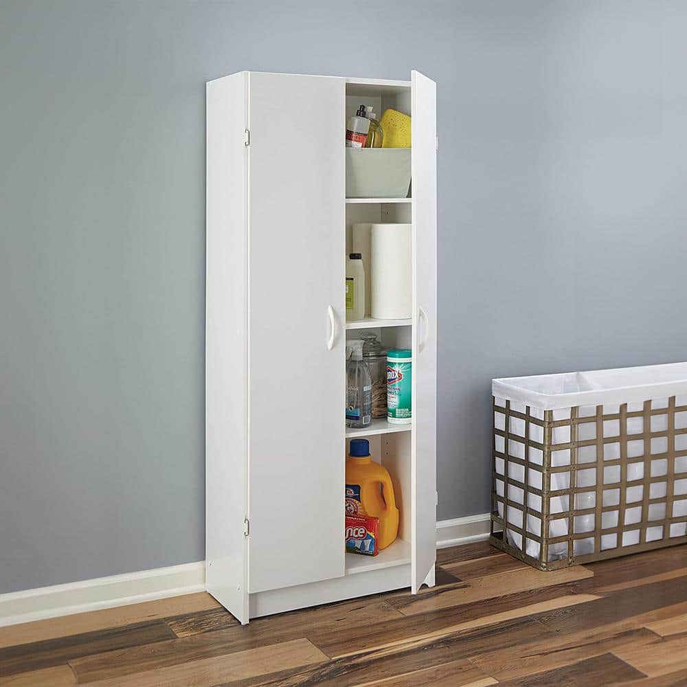 White Freestanding 4-Shelf Pantry Cabinet with Adjustable Shelves