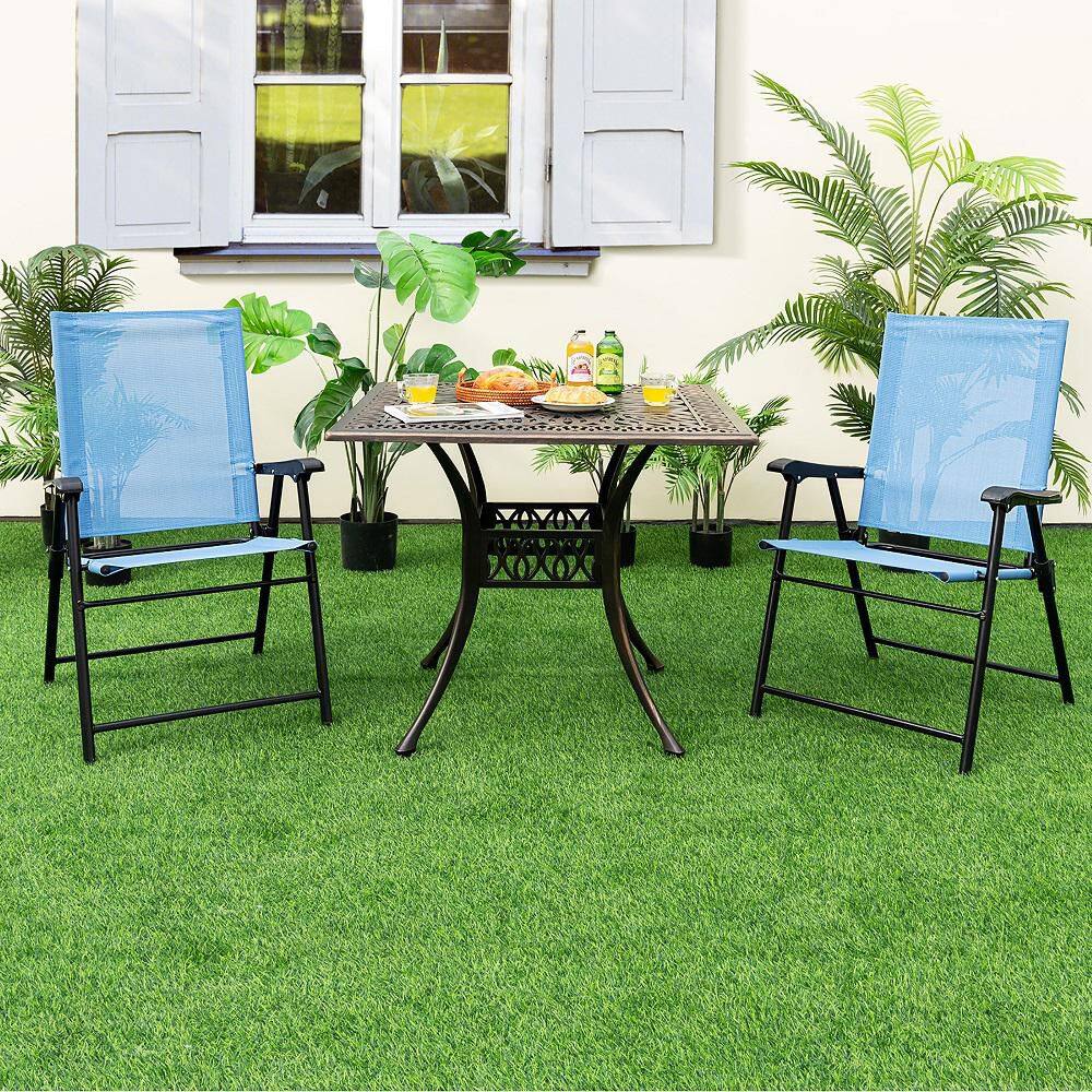 Patio Blue Metal Outdoor Cozy and Breathable Folding Lawn Chairs (Set of 2) price history on PriceWatchPro