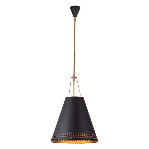 ALORA Brickell 20 in. 3 Light 60-Watt Matte Black/Hazelnut Leather Pendant Light