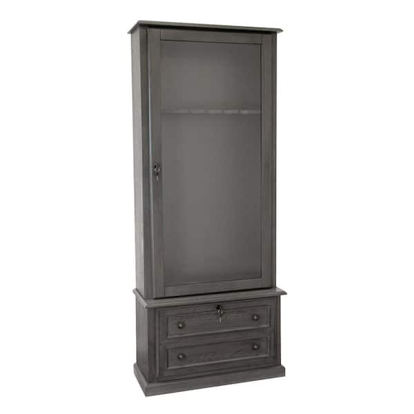 Glass Door Display Series 12-Gun Key Lock Gun Cabinet in Mountain Gray Wood Veneer