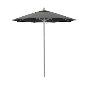 7.5 ft. Grey Woodgrain Aluminum Commercial Market Patio Umbrella Fiberglass Ribs and Push Lift in Charcoal Sunbrella