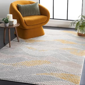 Skyler Collection Gray Beige/Gold 5 ft. x 8 ft. Abstract Stiped Area Rug