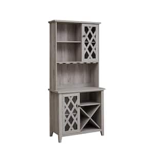 Home Source Grey Microwave Stand Open and Closed Cabinets and Wine/Bottle Rack