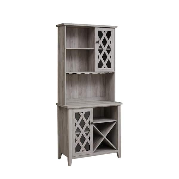 Home Source Industries Home Source Grey Microwave Stand Open and Closed Cabinets and Wine/Bottle Rack