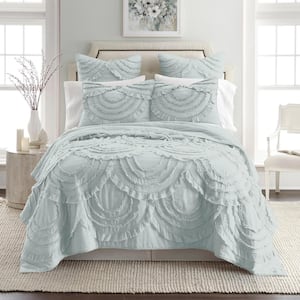 Allie 3-Piece Spa Ruched Ruffle Cotton Front/Microfiber Back Full/Queen Quilt Set