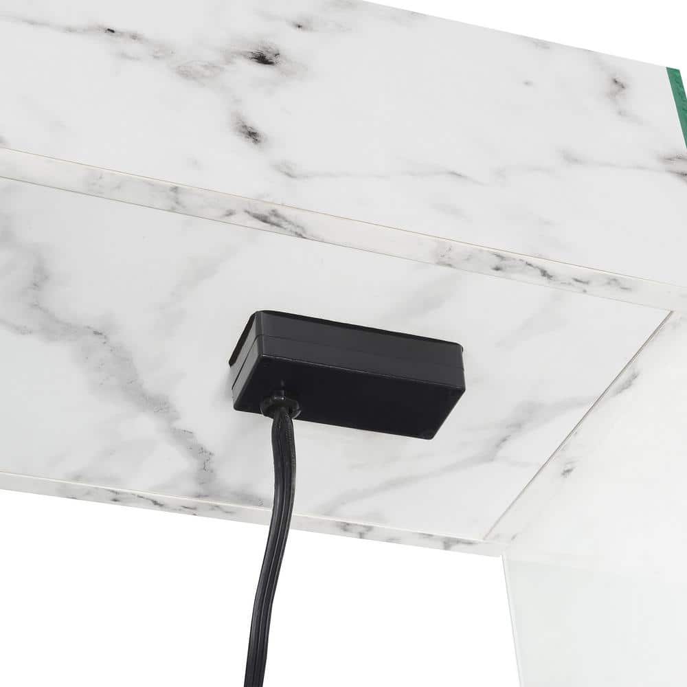 SoHo Modern White Faux Marble Flip Top End Table with Charging Station