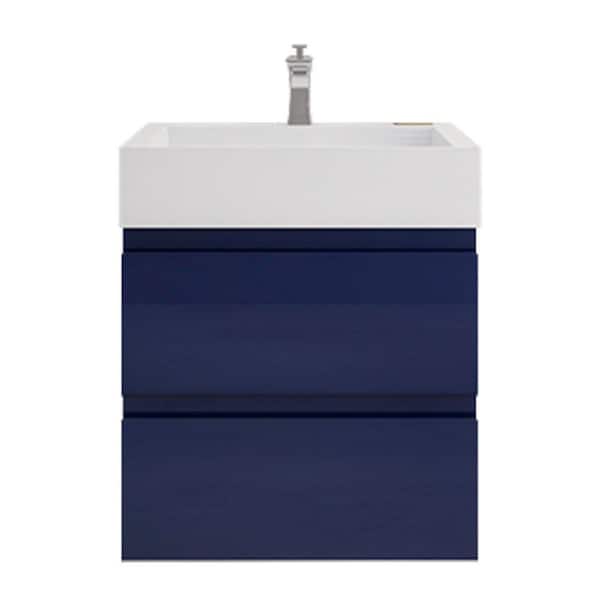 Monterey 24 in. W x 20 in. D x 26 in. H Single Sink Floating Bath Vanity in High Gloss Blue with White Acrylic Top