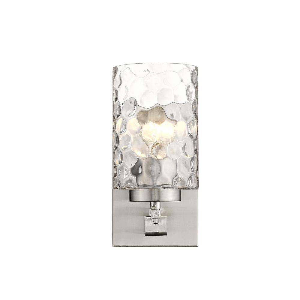Livvy Satin Nickel Cylinder Wall Sconce with Optic Glass Shade