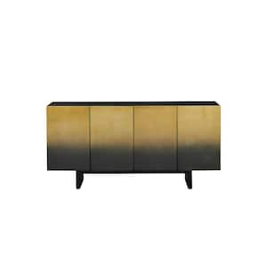 Atlas Black and Gold Wood Top 63 in. Credenza with 4-Doors Fits TV's up to 55 in.