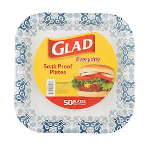 10 in. Square Paper Plates - Blue Victorian (50-Count)