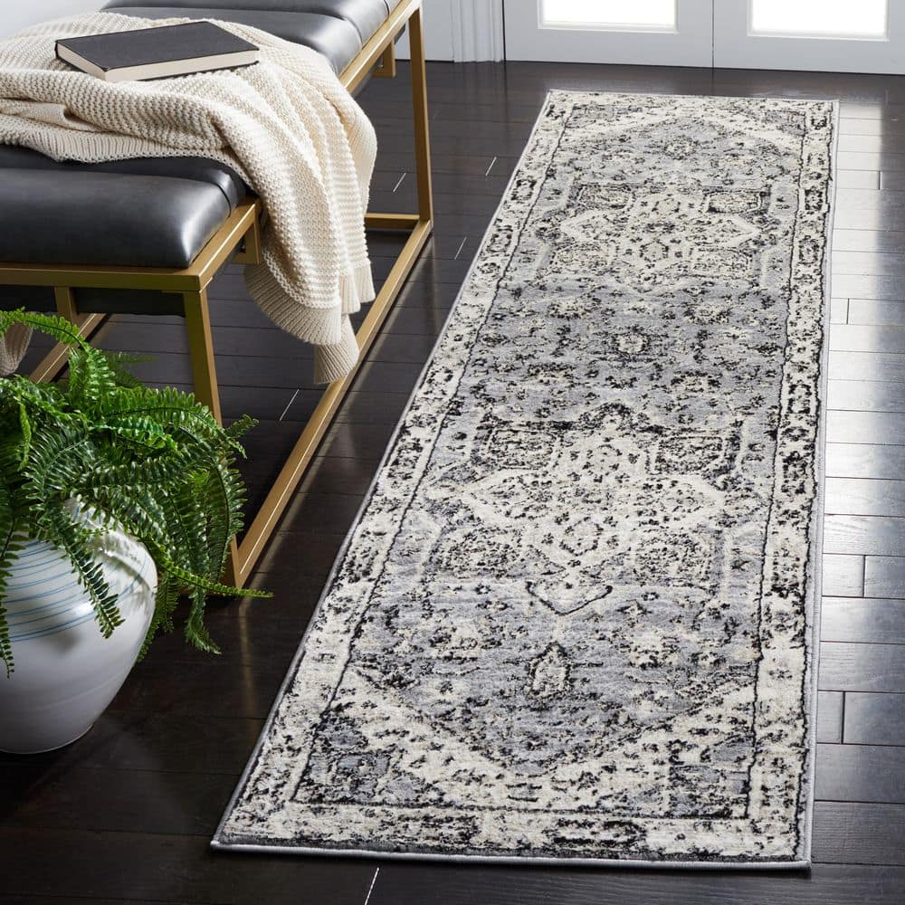 Brentwood 2 ft. x 8 ft. Gray/Black Border Medallion Runner Rug price history on PriceWatchPro