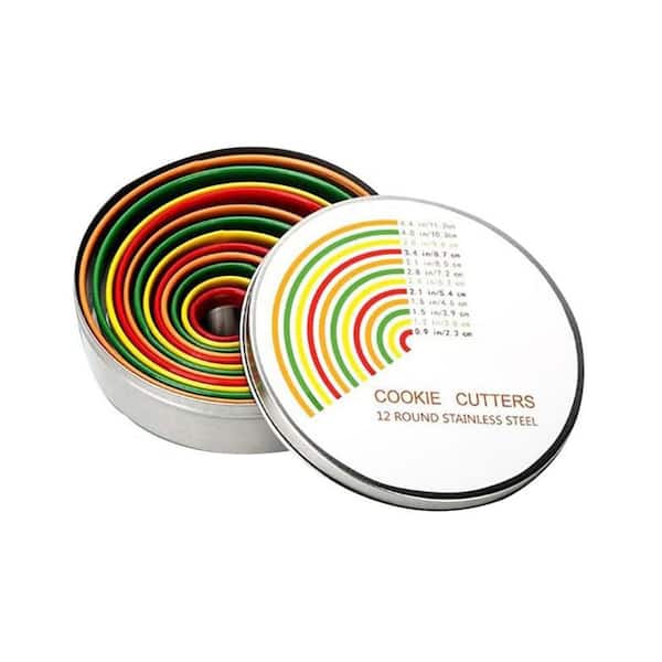 Stainless Steel Round Cookie Cutter Set with Colorful Rubber Case, 12-Piece for Baking Pastries and Doughnuts