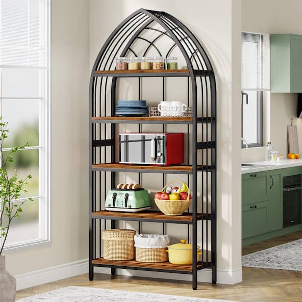 Eulas 74.8 in. Tall Brown Wood 5-Shelf Standard Bookcase with Open Shelves for Living Room, Home Office