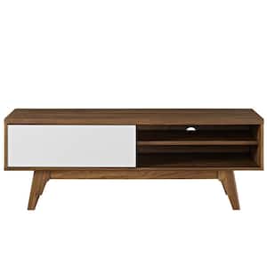 Envision 44 in. Walnut and White Wood TV Stand with 1 Drawer Fits TVs Up to 47 in. with Adjustable Shelves
