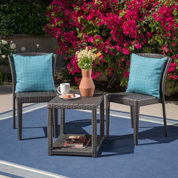 Noble House Avery Gray 3-Piece Faux Rattan Patio Conversation Set